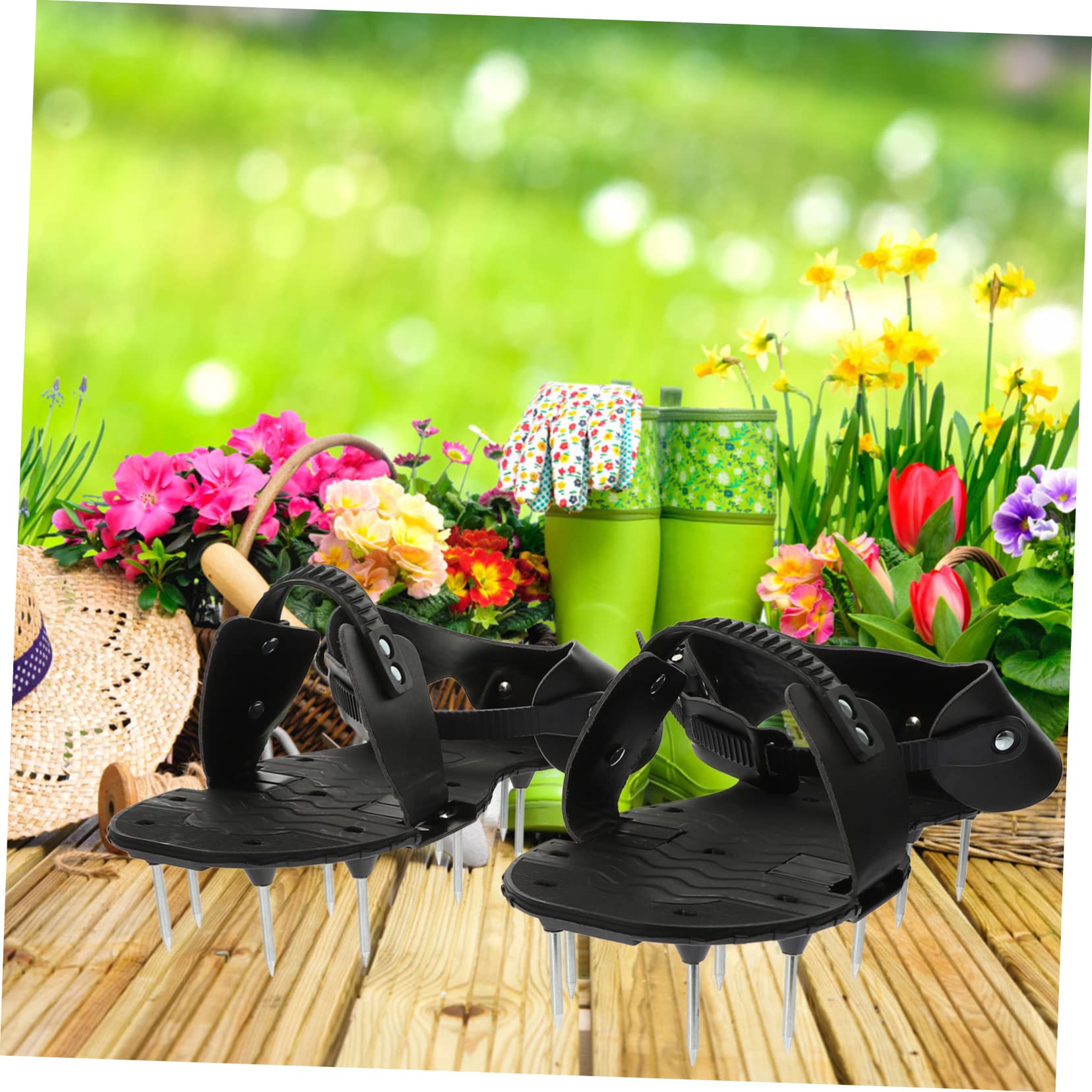 UKCOCO 1 Par de Zapatos Aireadores de Césped Ajustables para Jardinería, Correas Regulables y Púas de PU, Ideales para Airear Suelos y Mejorar la Salud del Césped en Huertos y Patios