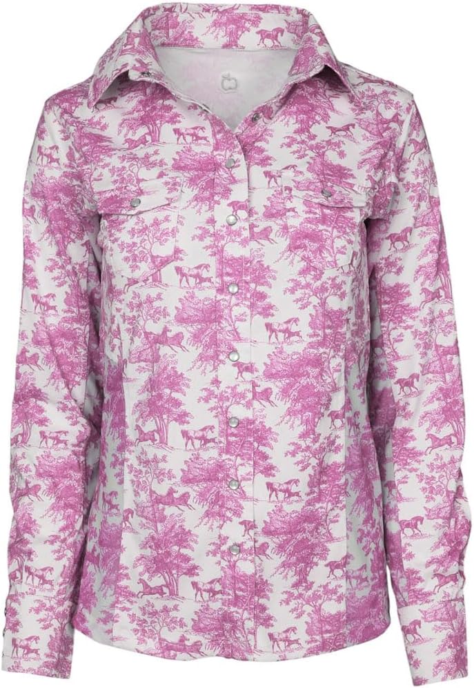 Dapplebay Equestrian Toile Button Down Western Shirt-Rose/White-M