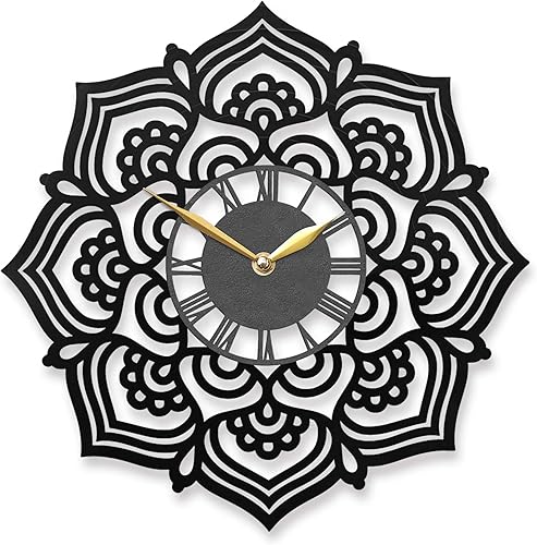 Reloj de pared con mandala bohemio decoración artística y regalo relajante para los amantes del yoga, acento ornamental para el espacio zen o el