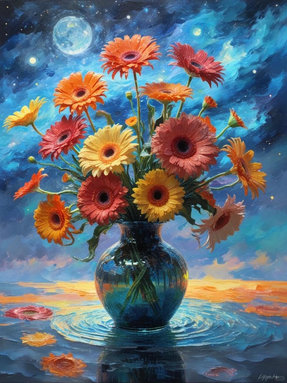 Henypt Cross Stitch Kits Chrysanthemum Oil Painting Flowers DIY Needlepoint Set for Beginners The Elderly with Accessories Home & Leisure/Gifts 14CT 40x50cm