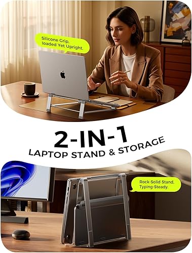 Miniatura 2 de MAGIC JOHN Soporte vertical para portátil y soporte de almacenamiento, soporte de aluminio portátil con almohadillas de silicona, diseño