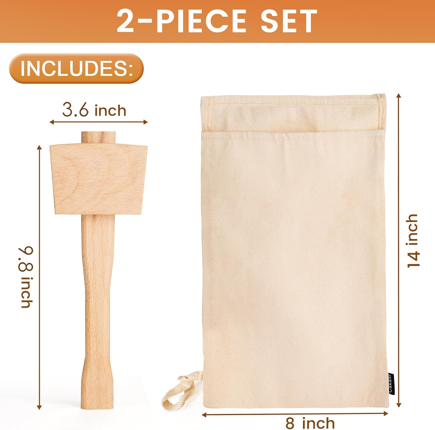 Lewis Bag and Ice Mallet Crush Set, Wooden Hammer Reusable Canvas Bag for Crushed Use Home Party Bar Kitchen Dried Crushing Drinks