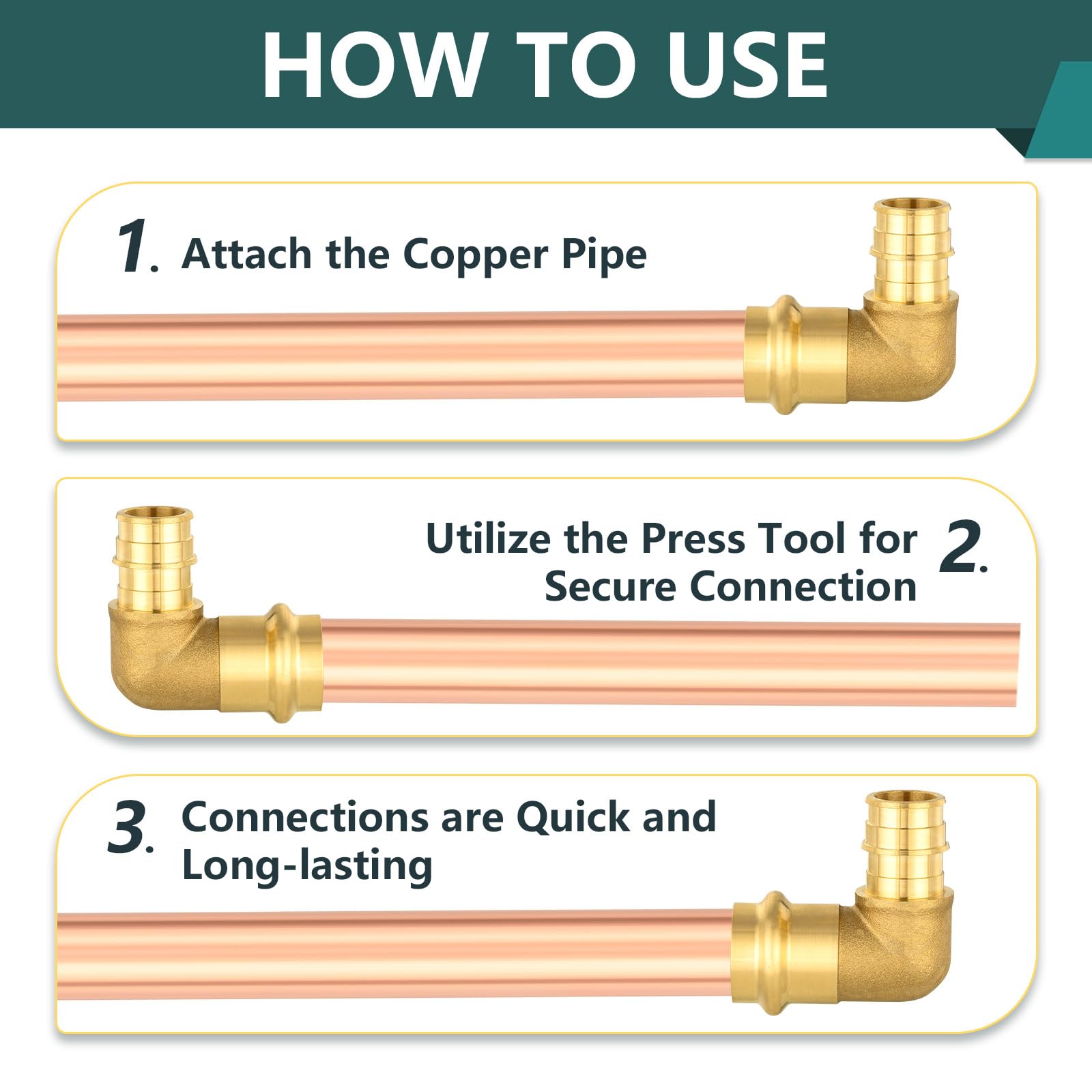 Paquete de 10 prensas de 3/4 pulgadas x codo de expansión Pex A de 3/4 pulgadas, codo de latón para tubos de cobre y Pex A