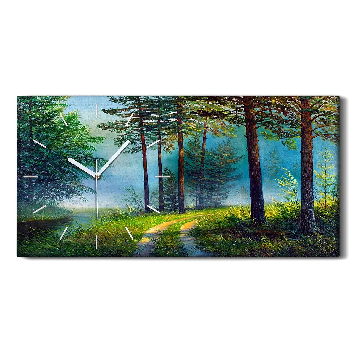 Horloge sur Toile 60x30cm Arbres Forestiers Nature Art Mural Salon