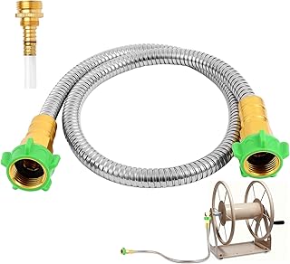 Short Metal Garden Hose with Female to Female Connector, Stainless Steel Small Leader Hose for Hose Reel, Outdoor Water Hose Extension Adapter (2 ft)