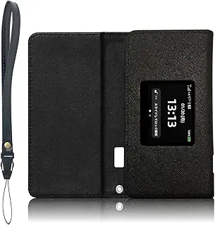 LOE(ロエ) Speed Wi-Fi 5G 01 専用 モバイルルーターケース スタンド機能付き PUレザーカバー 保護フィルム・ストラップ付属 ブラック【5G 01専用/X11非対応】