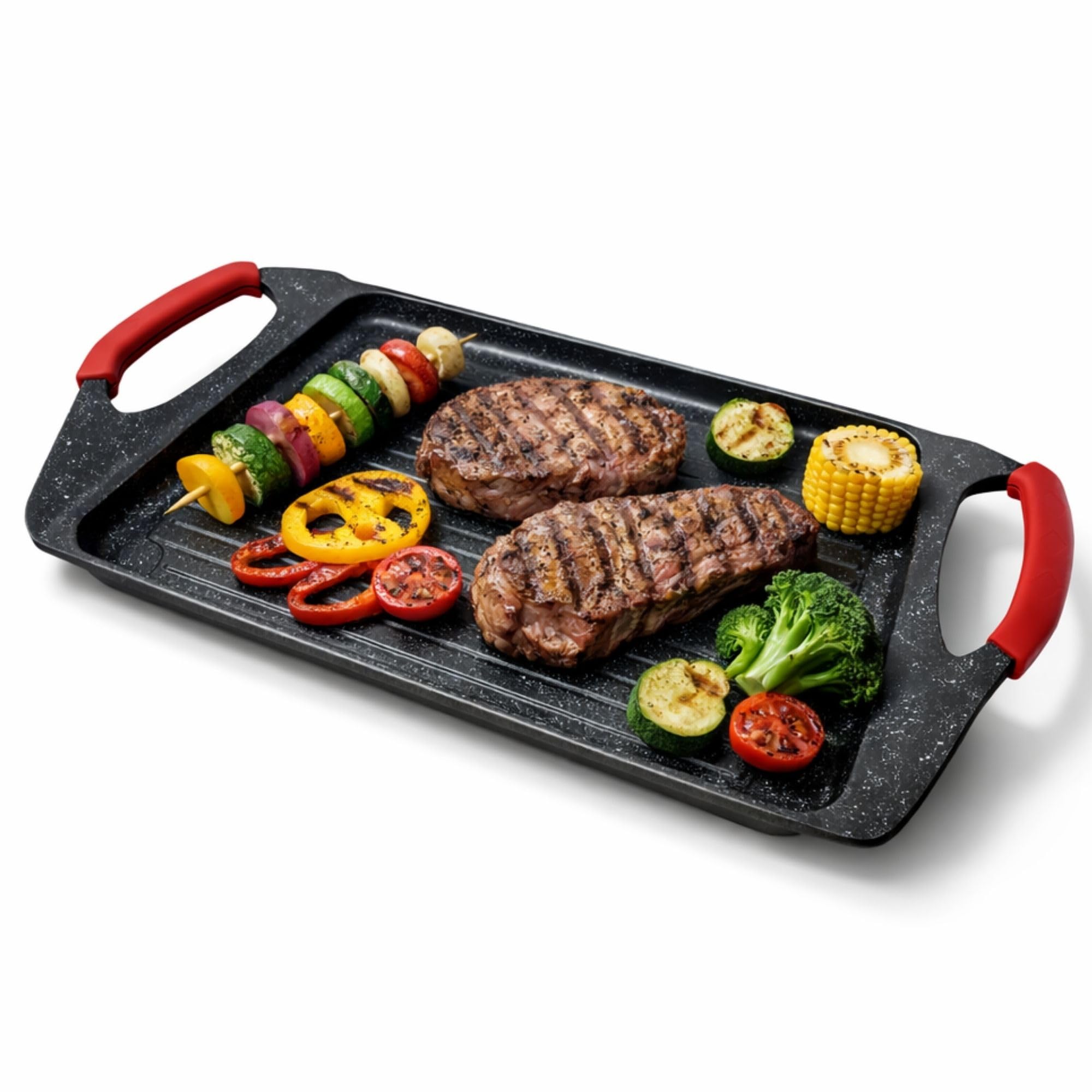 NAMAI - Bistecchiera Induzione Rettangolare, 45,5 CM x 27 CM, Rivestimento Antiaderente, Alluminio Pressofuso, Adatta In Lavastoviglie, Piastra Per Induzione (Plancia 45,5 x 27 CM) | Rivestimento Antiaderente, Alluminio Pressofuso, Adatta In Lavastoviglie