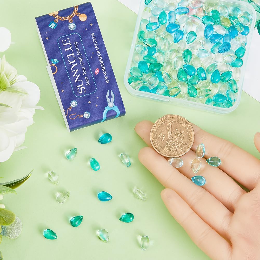 SUNNYCLUE 150PCS 9mm Glass Tear Drop Beads Water Drop Beads Small Teardrop Waterdrop Sparkling Crystal Glass Transparent Loose Spacers Charms Bulk for Jewelry Making Beads DIY Beading Bracelet Craft - Image 3