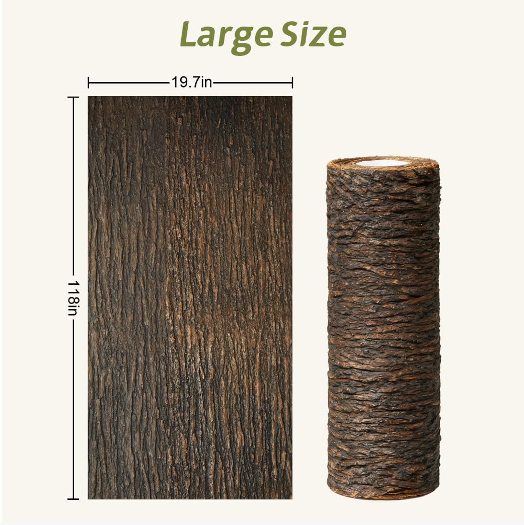 Artificial Tree Bark Roll,Fake Bark 118x19.7 in,Realistic Fake Bark Wrap for Pipes Pillars Christmas Tree Decor