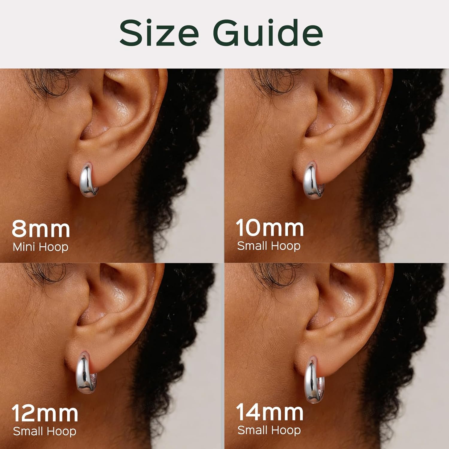 ChicSilver Solid 925 Sterling Silver Chunky Hoop Earrings for Women, Silver Small Thick Huggie Earrings Hypoallergenic Lightweight Silver Hoop Earrings for Sensitive Ears (8/10/12/14mm)