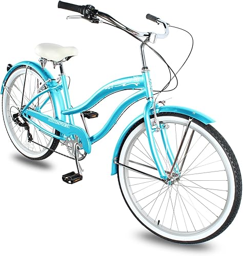 Vista 56 de MICARGI Bicicleta híbrida para adultos de 24/26 pulgadas, bicicleta híbrida de 1/7 velocidades para mujeres, hombres, personas mayores, bicicleta
