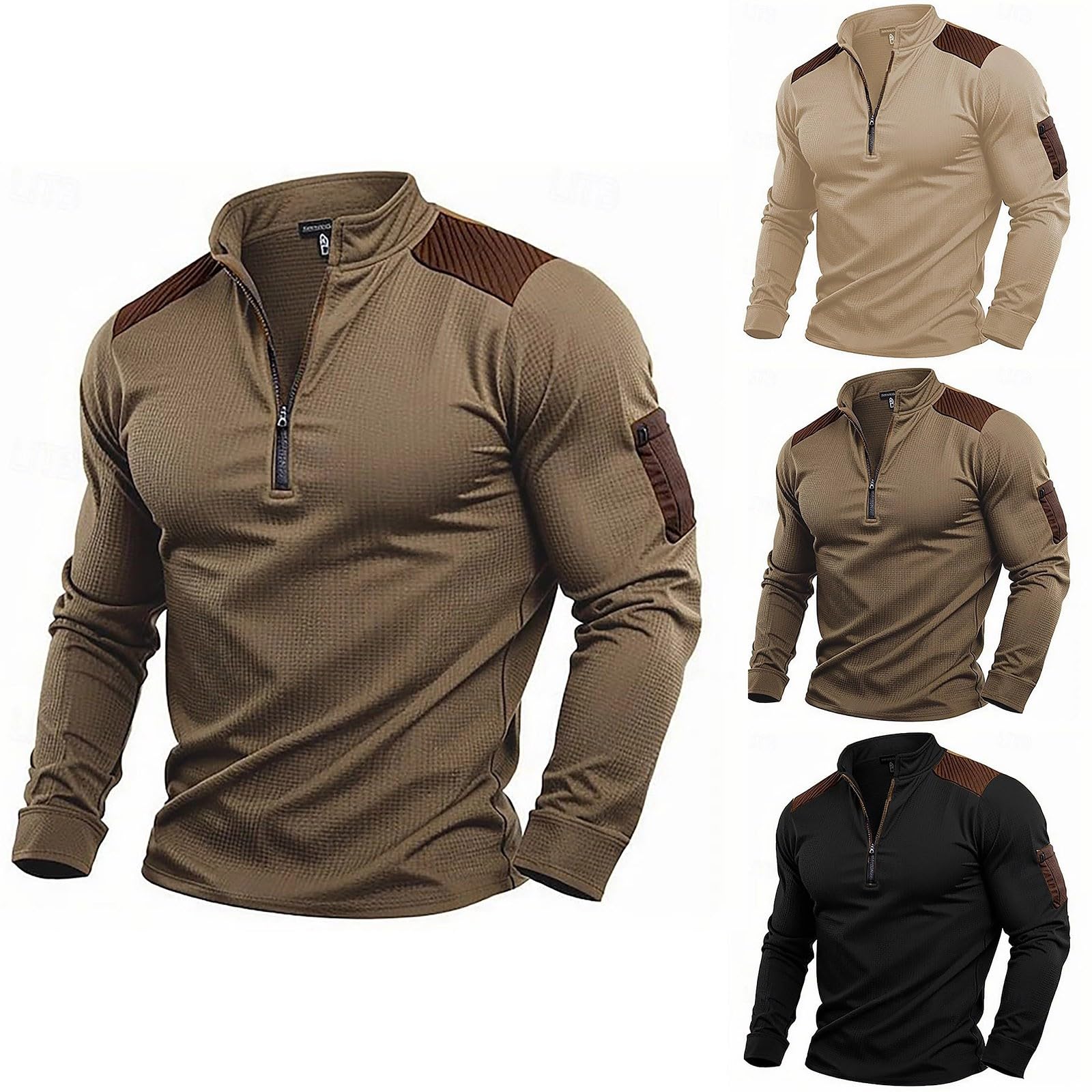 Camiseta táctica de combate para hombre, manga larga, cuello con cremallera, camuflaje, paintball, airsoft, militar