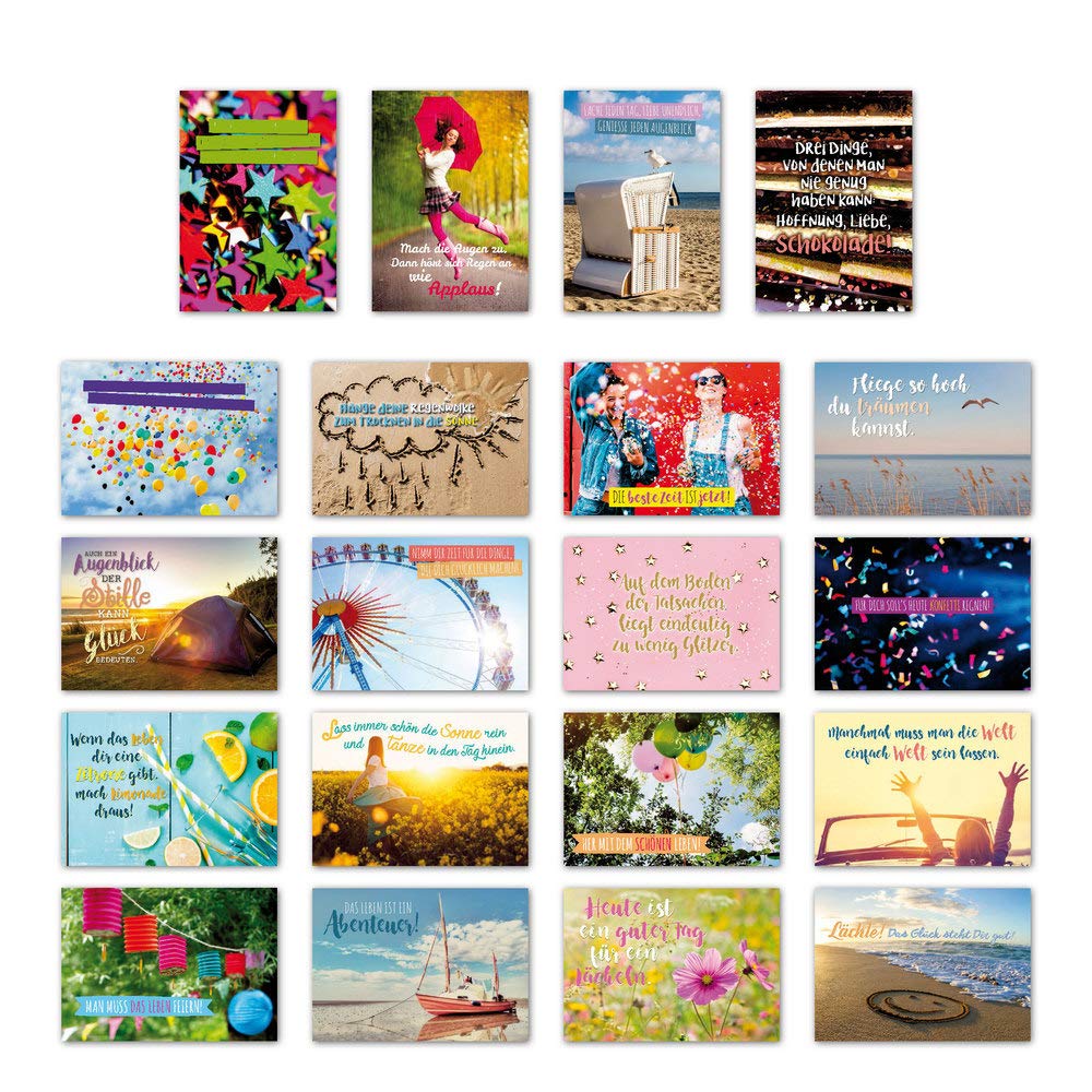 ewtshop® Set of 20 Postcards Joy and Motivation with 20 Sayings and Quotes / Postcard Greeting Card with Saying