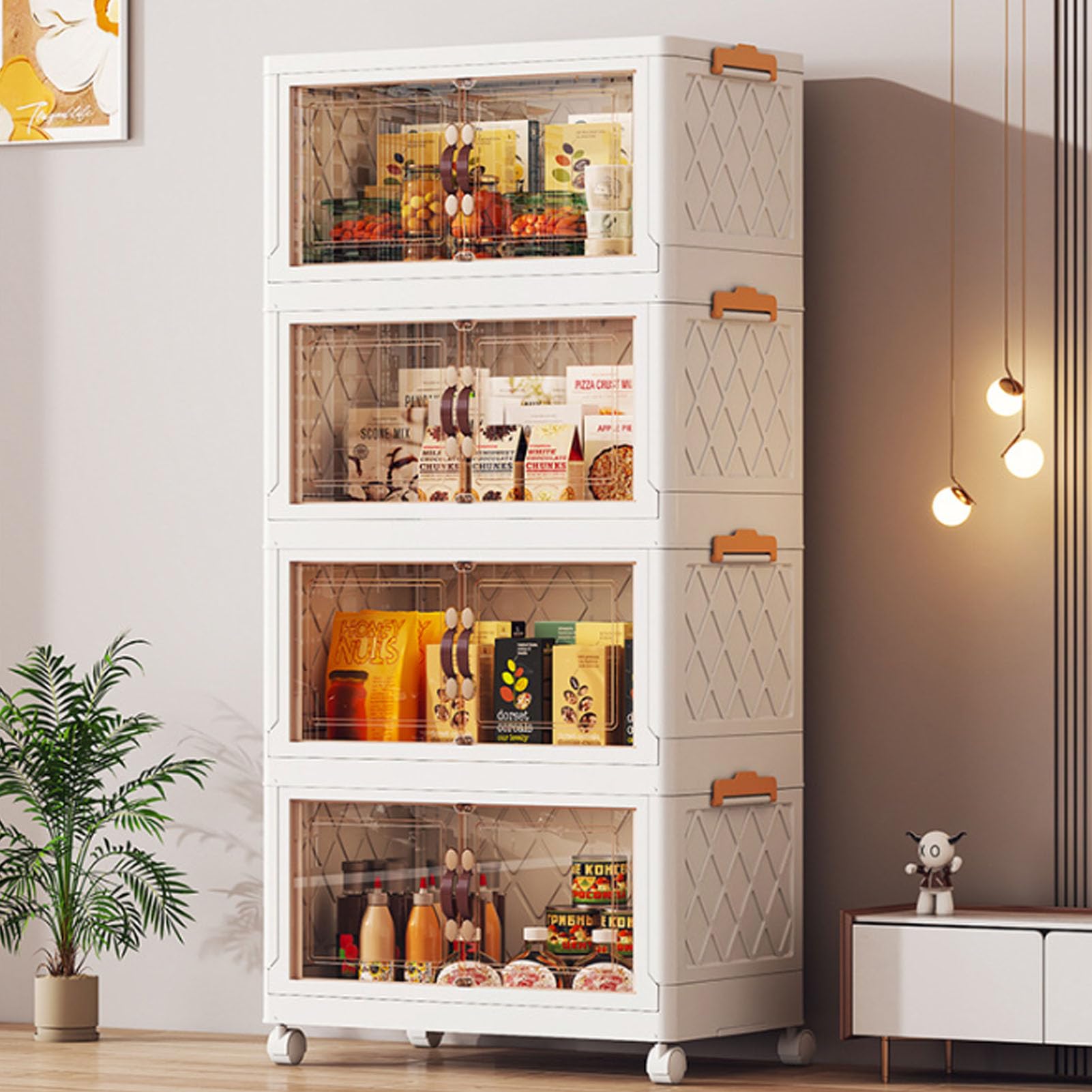 GAOXIAO Plastic Storage Bins with Lids, Plastic Foldable Box Storage Containers, Double door stacking storage box for Home, Ofiice, Dorm Room Essentials(Size:53CM,Color:4 Layer)