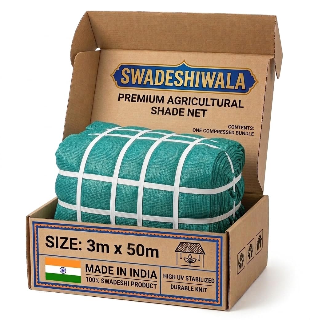 SWADESHIWALA UV Stabilized Agro Green House Net Garden Shadenet Multipurpose - 50% 3mx50 m (10ft x 164ft) - Green (3X50M)-image-37