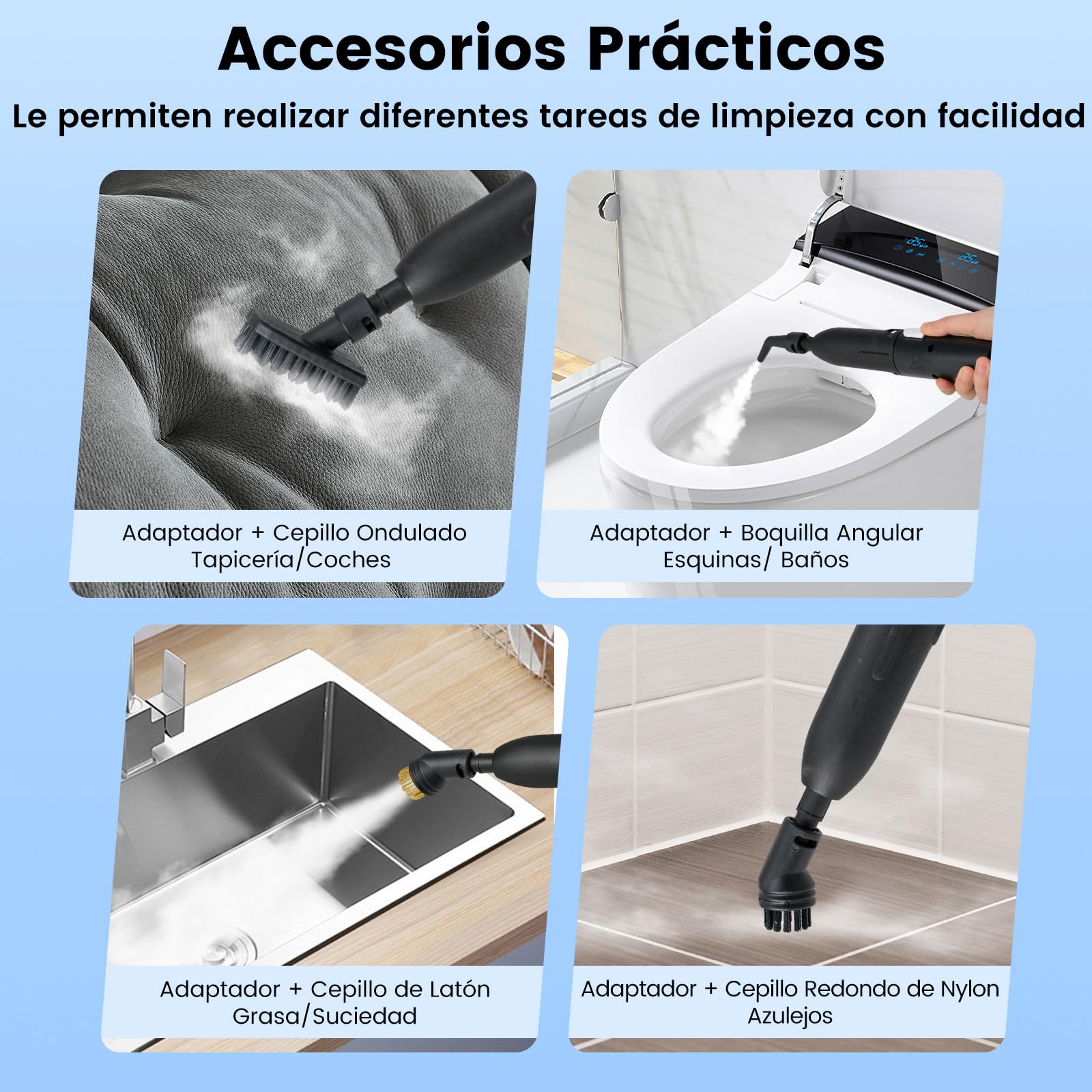 COSTWAY 1500W Limpiador a Vapor Portátil, Vaporizador Doméstico con Tanque de Agua de 1 L, Máquina de Limpieza a Vapor a Presión Multifuncional para Coche, Tapicería y Cocina (Blanco)
