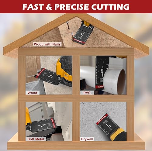 Miniatura 4 de 10 hojas de herramientas oscilantes bimetálicas, cuchillas multiherramienta de borde curvado de 1-38 pulgadas para madera con clavos, metal, madera,