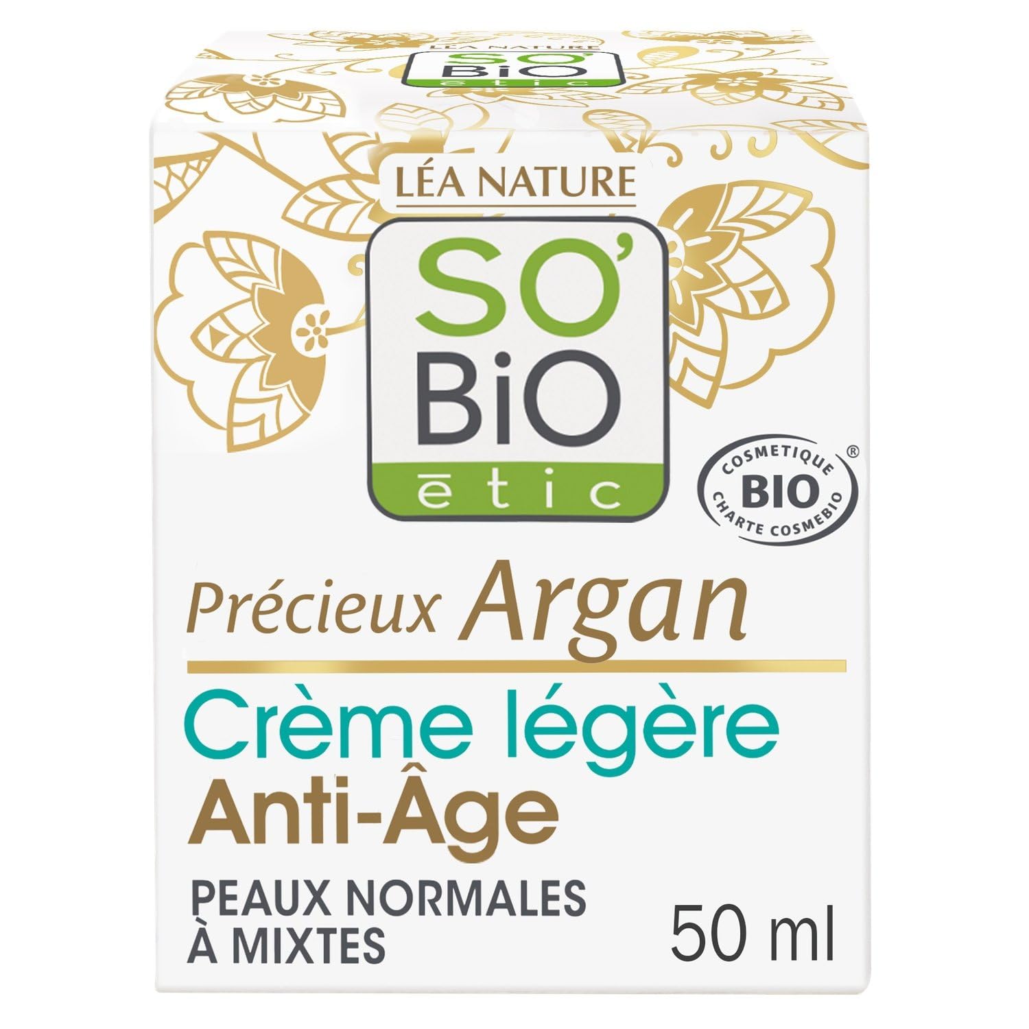 SO BIO ETIC – Crème Jour Légère Anti-Âge à l’Argan Bio, Hydratation Précieuse (Pot 50 mL) - Le lot de 2