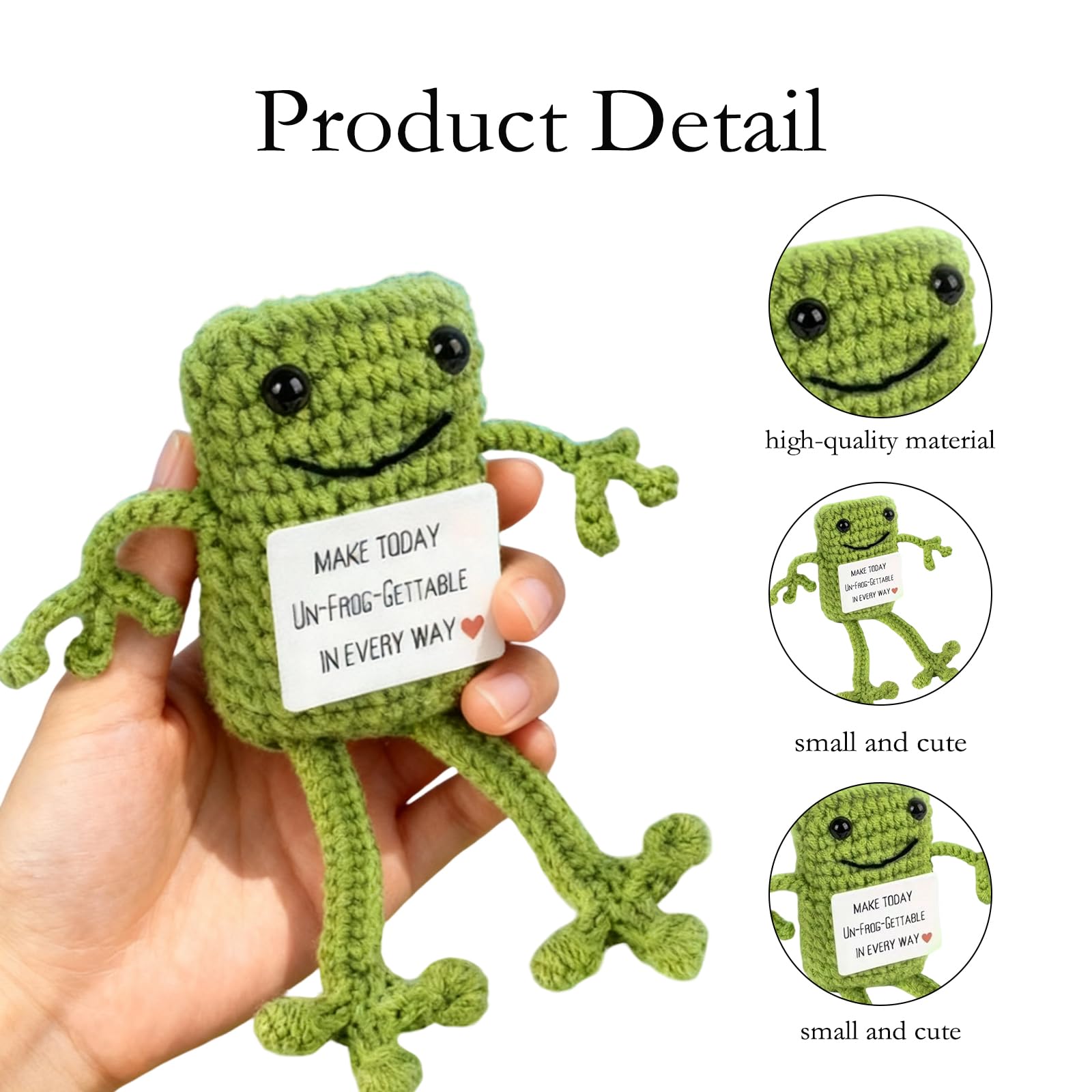 1 Pcs Crochet Toys, Crochet Gifts for Women, Green Frog Gifts with Encouragement Card, Funny Positive Animal Frog Crochet, Handmade Emotional Support Gift, Desk Decor for Office Workers 2