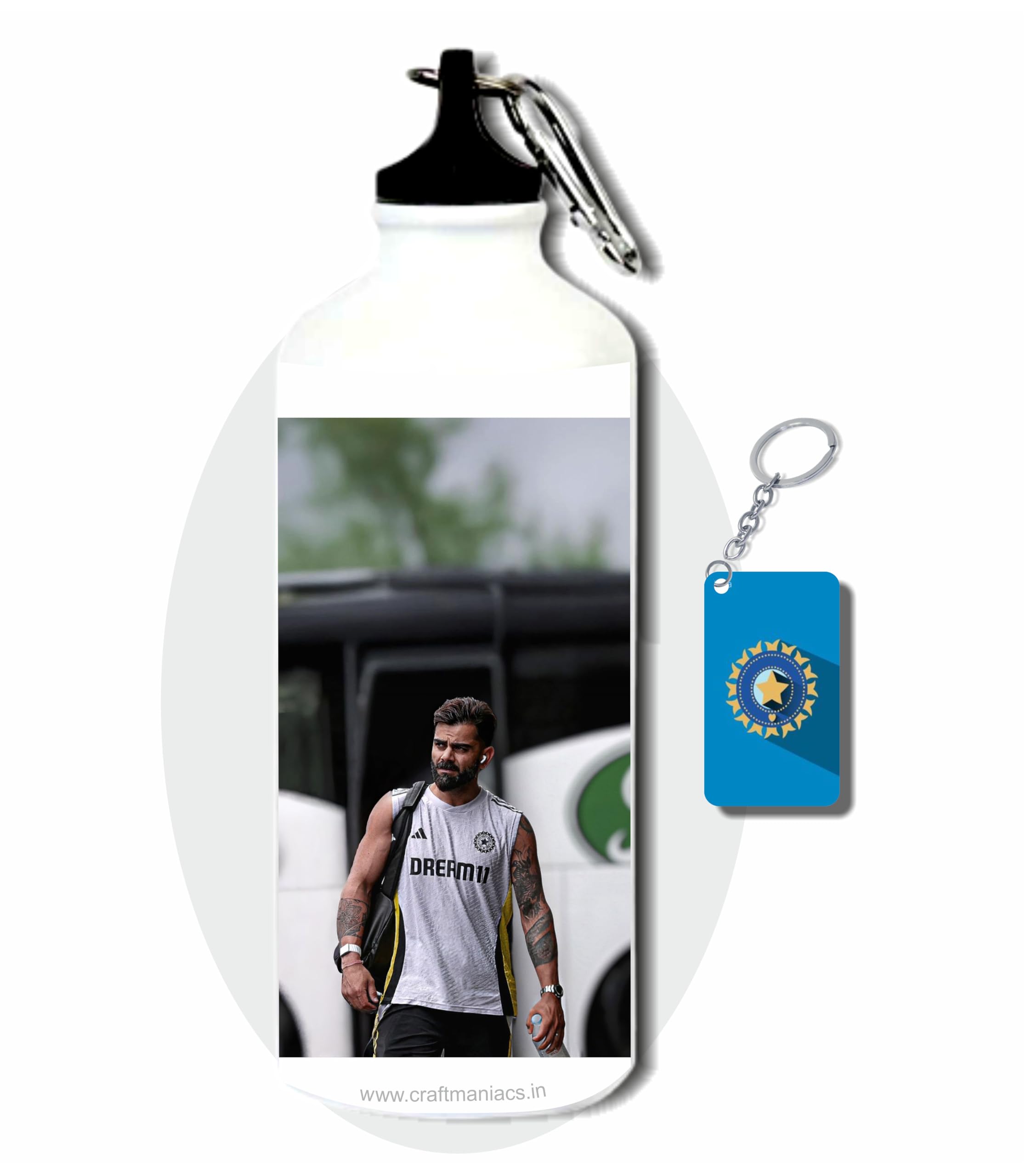 CRAFT MANIACS Virat Kohli In Vest 600 ML BPA & Lead Free Sipper Bottle & Cricket Keychain Best HD Print Sipper For Cricket Lovers-image-9