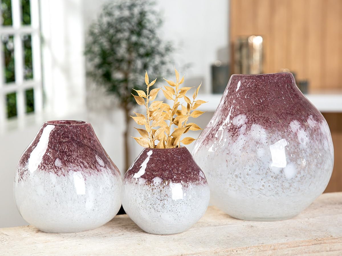 GILDE GLAS art Deko Vase - Blumenvase durchgefärbtes Glas - Deko Wohnzimmer Herbst - Geschenk für Frauen DekorationWeihnachten Geburtstag - Farbe: Weiss Braun
