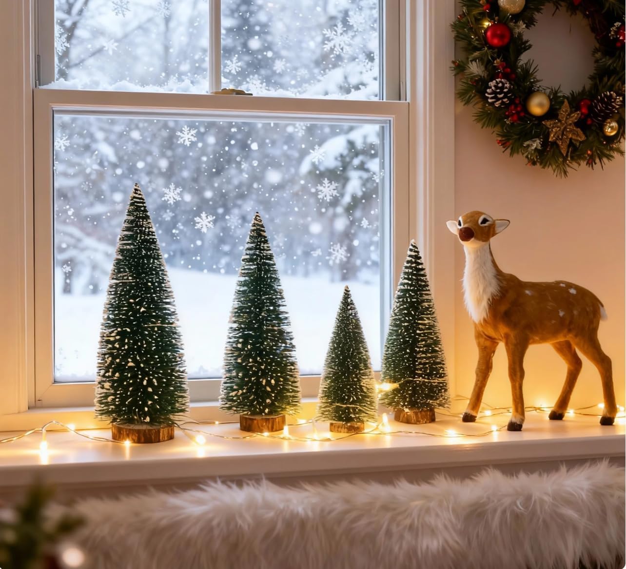 10Pcs Christmas Bottle Brush Pine Tree, Mini Sisal Snow Frost Trees with Wood Base for Village Holiday Party XmasTable Top Decor - Image 8