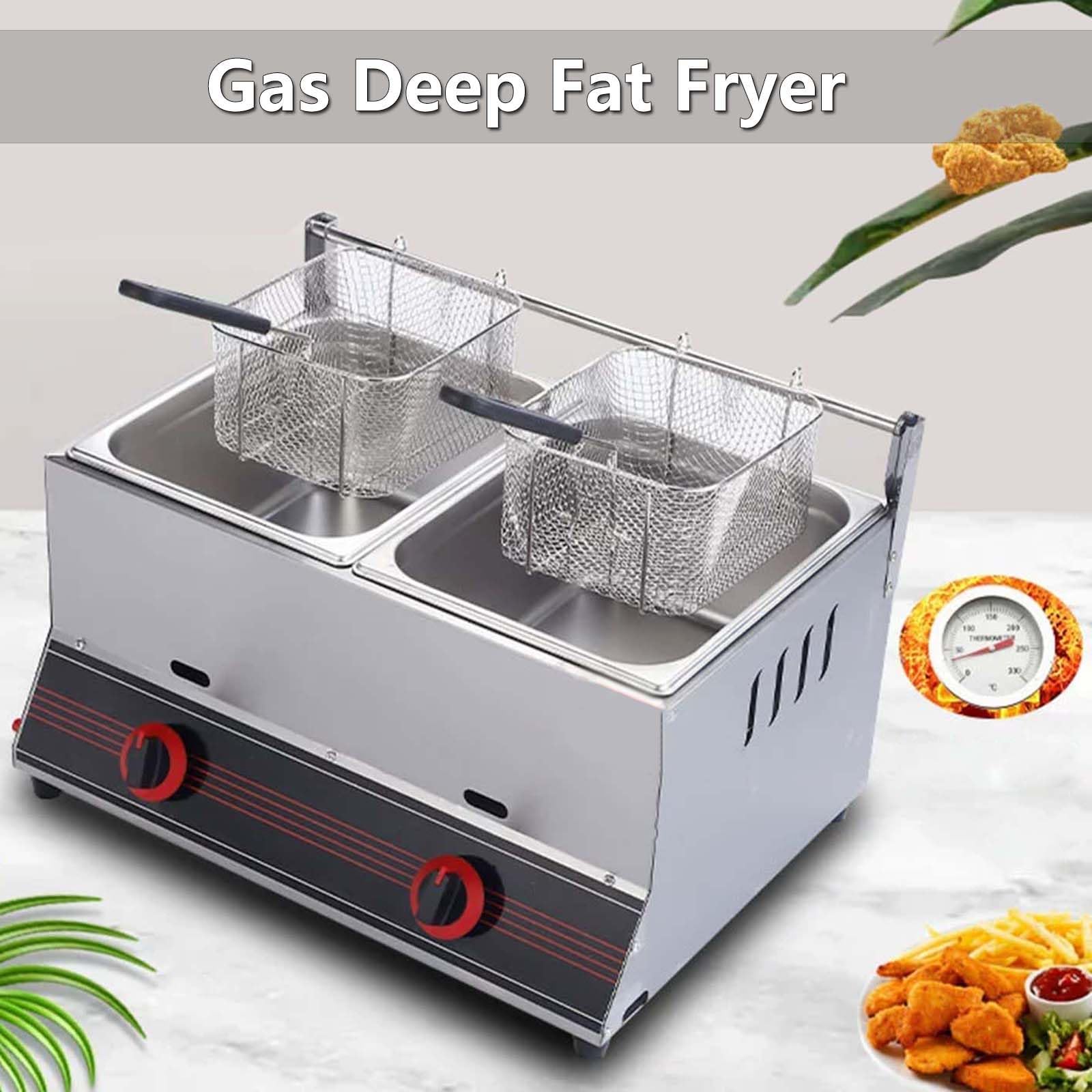 Friggitrice a Gas da Banco, Friggitrici in Acciaio Inox con Frittura Cestello, Potenza di Fuoco Regolabile, Friggitrice ad Oil per Cucina, Ristorante, Snack Bar