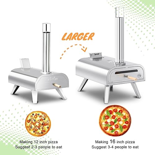 Miniatura 3 de BIG HORN OUTDOORS Horno de pizza de pellets de madera de 16 pulgadas, estufa de pizza de pellets de madera, horno de pizza portátil de acero