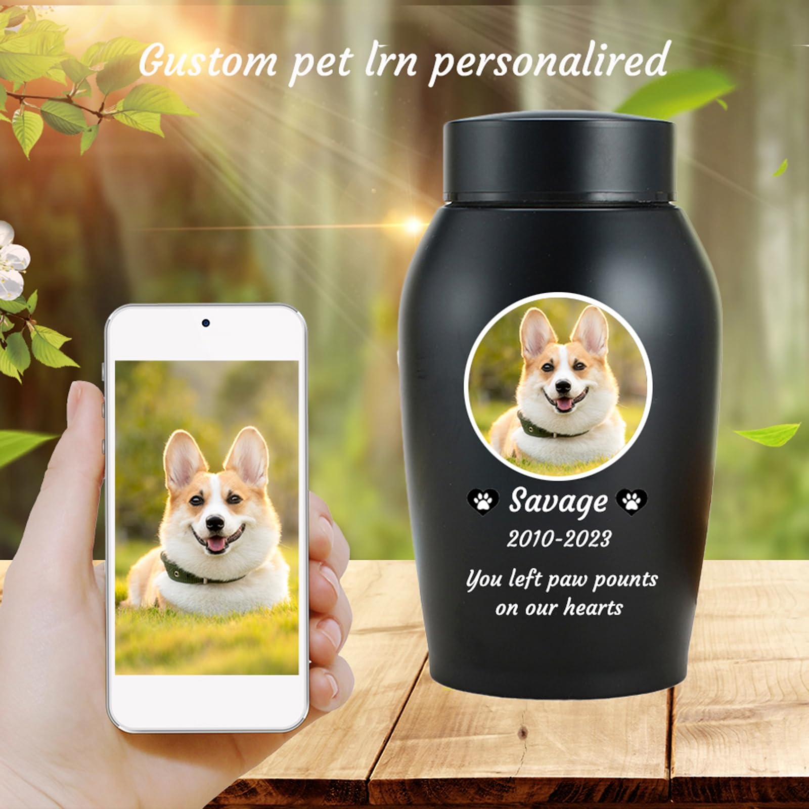 Haustier Urnen für Hunde Asche personalisiert, Hund Urnen für Asche anpassbar, Edelstahl Hund Einäscherung Urnen Hund Memorial Keepsake Urnen,Schwarz,Big