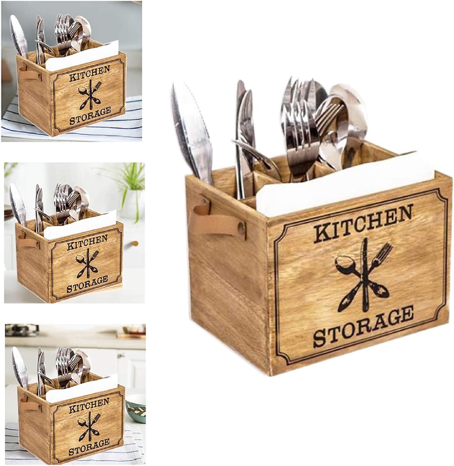 Cutlery Holder Wooden Cutlery Holder Cutlery Drainer with 4
