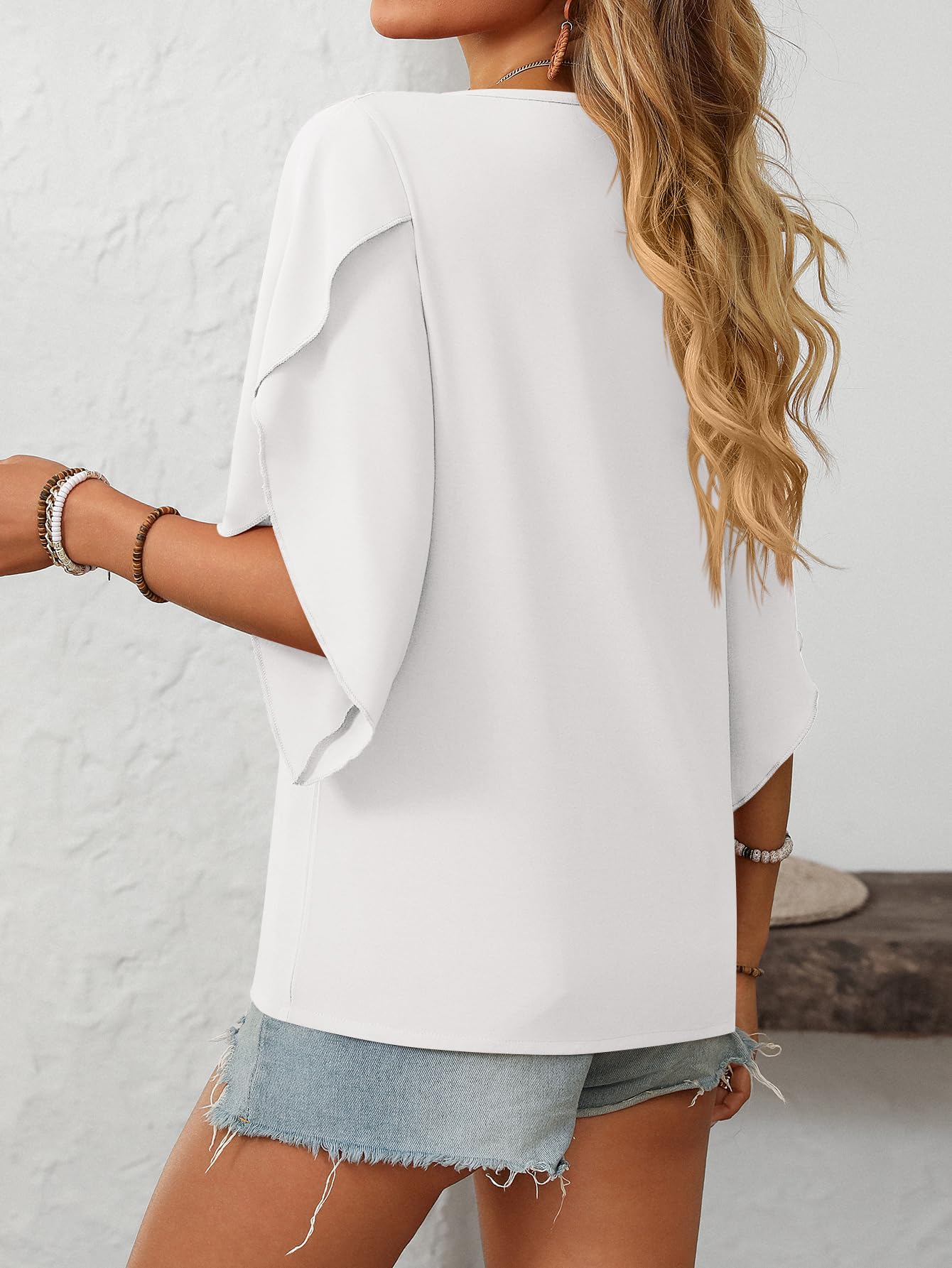 Camicetta da donna in chiffon, maniche a 3/4, elegante, scollo a V, per feste, abbigliamento tunica, camicette da donna