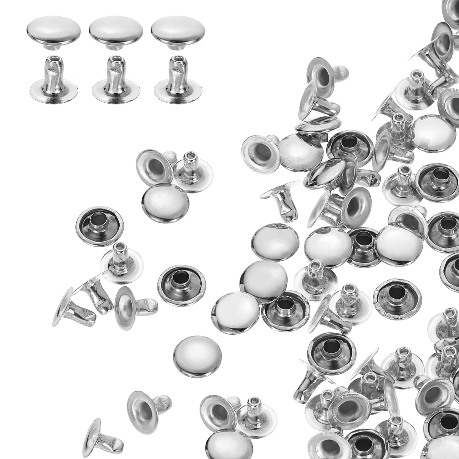 sourcing map 200 Sets Single Cap Rivets 9mm Carbon Steel Round Head Snaps Studs Fasteners Tubular Metal Studs for Leather Craft Repairs Decoration, Silver