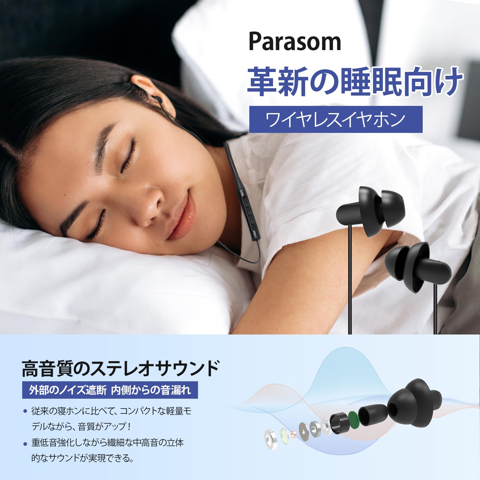 Amazon.co.jp: Parasom寝ホン ワイヤレス Bluetooth 5.4 寝ながら 