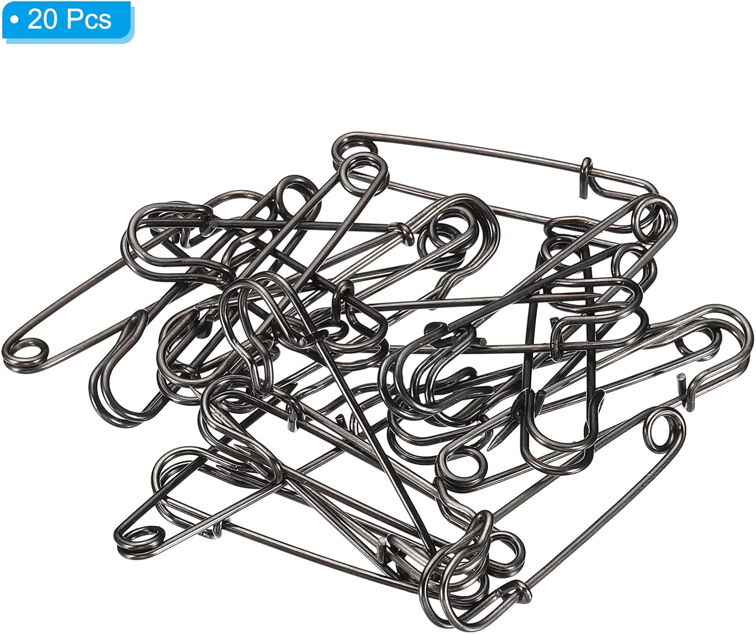 MECCANIXITY Safety Pins 1.5 Inch Large Metal Sewing Pins for Blankets Skirts Crafts Brooch Making Black 20Pcs