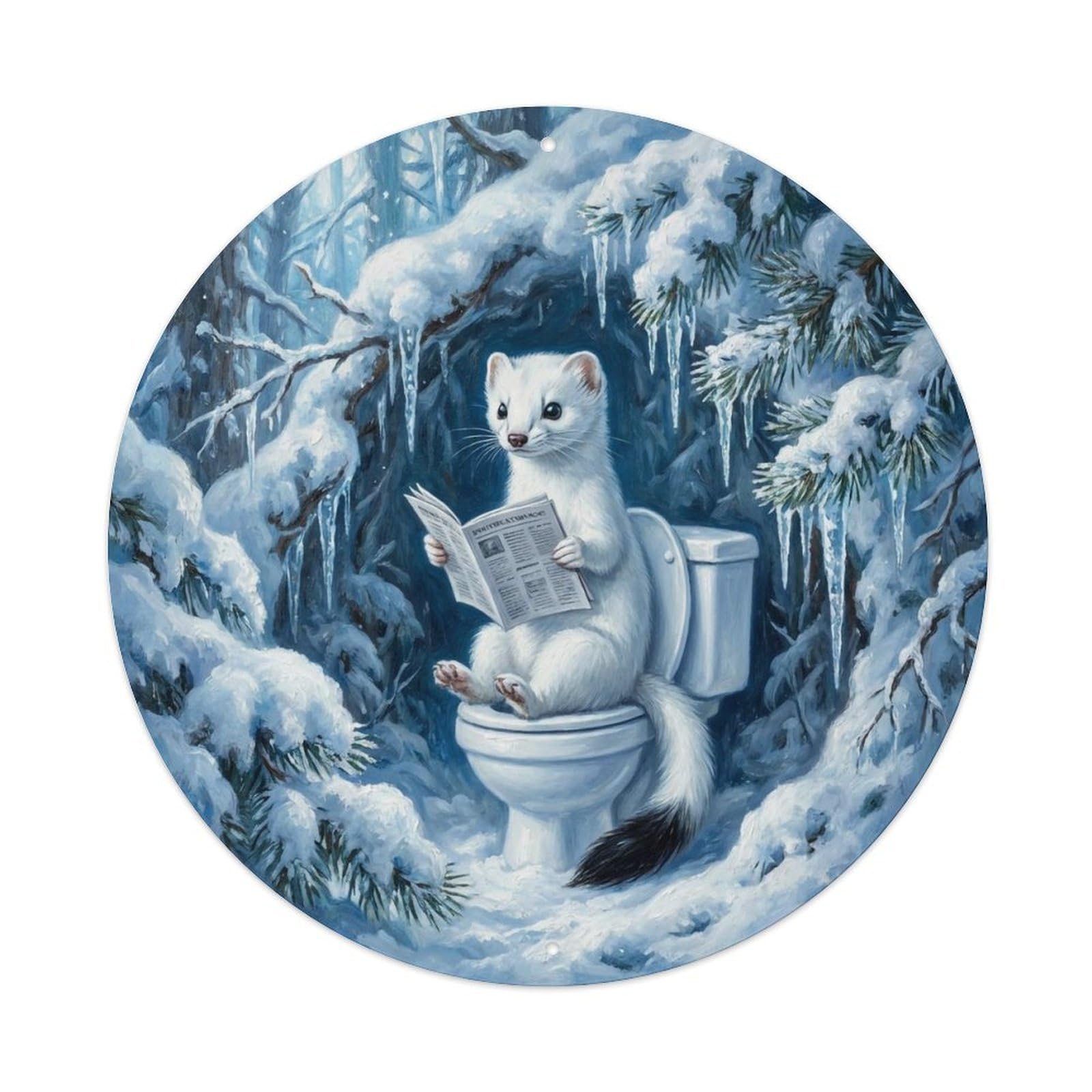 Stoat On Toilet Humorous Bathroom Winter Hollow Reads Metal Tin Sign