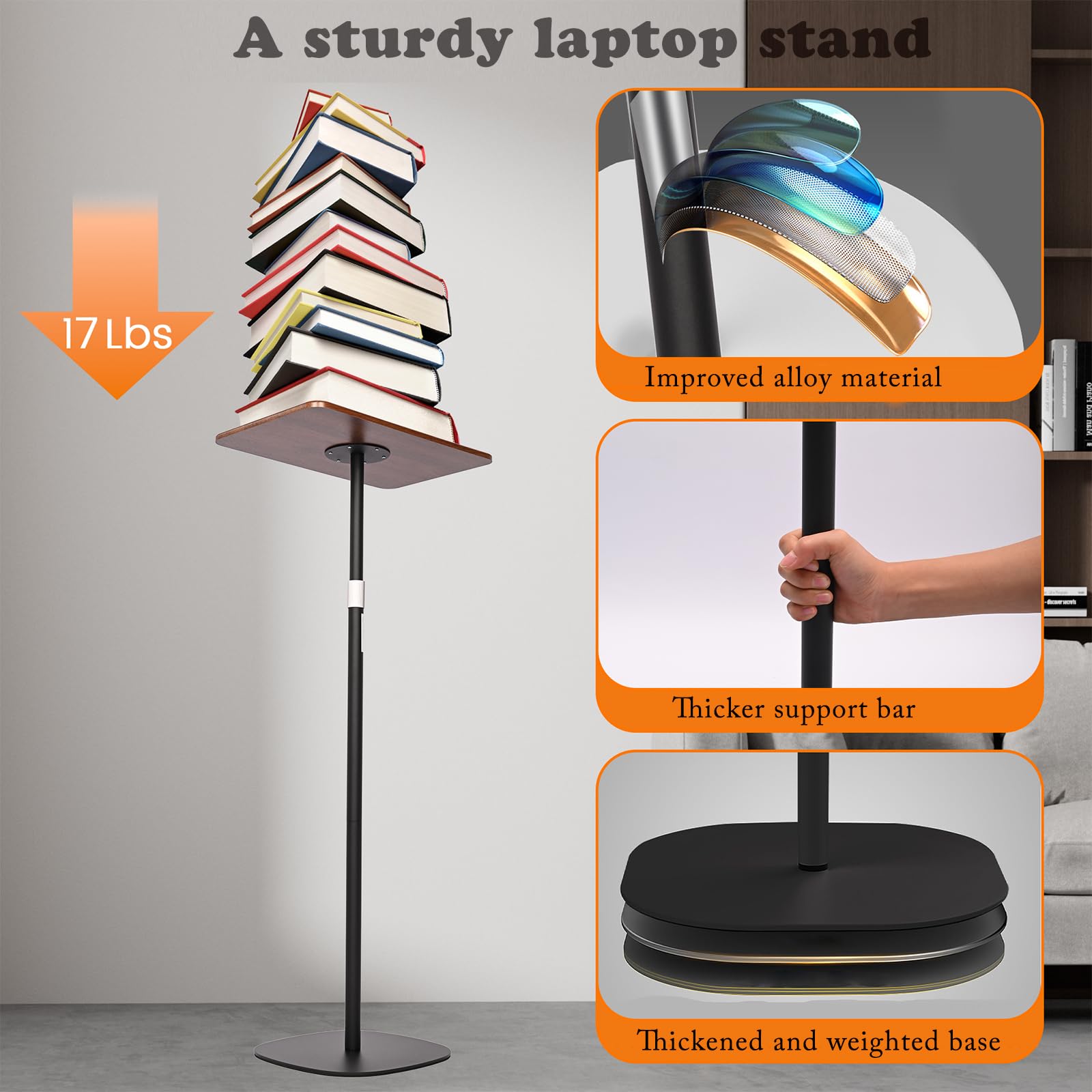 lesolar Lectern Podium Stand Adjustable 45~119cm Portable Standing Desk Table Steady Standing Desk Projector Stand,Laptop Computer Book Holder Teacher Podium for Home Office Classroom - Image 2