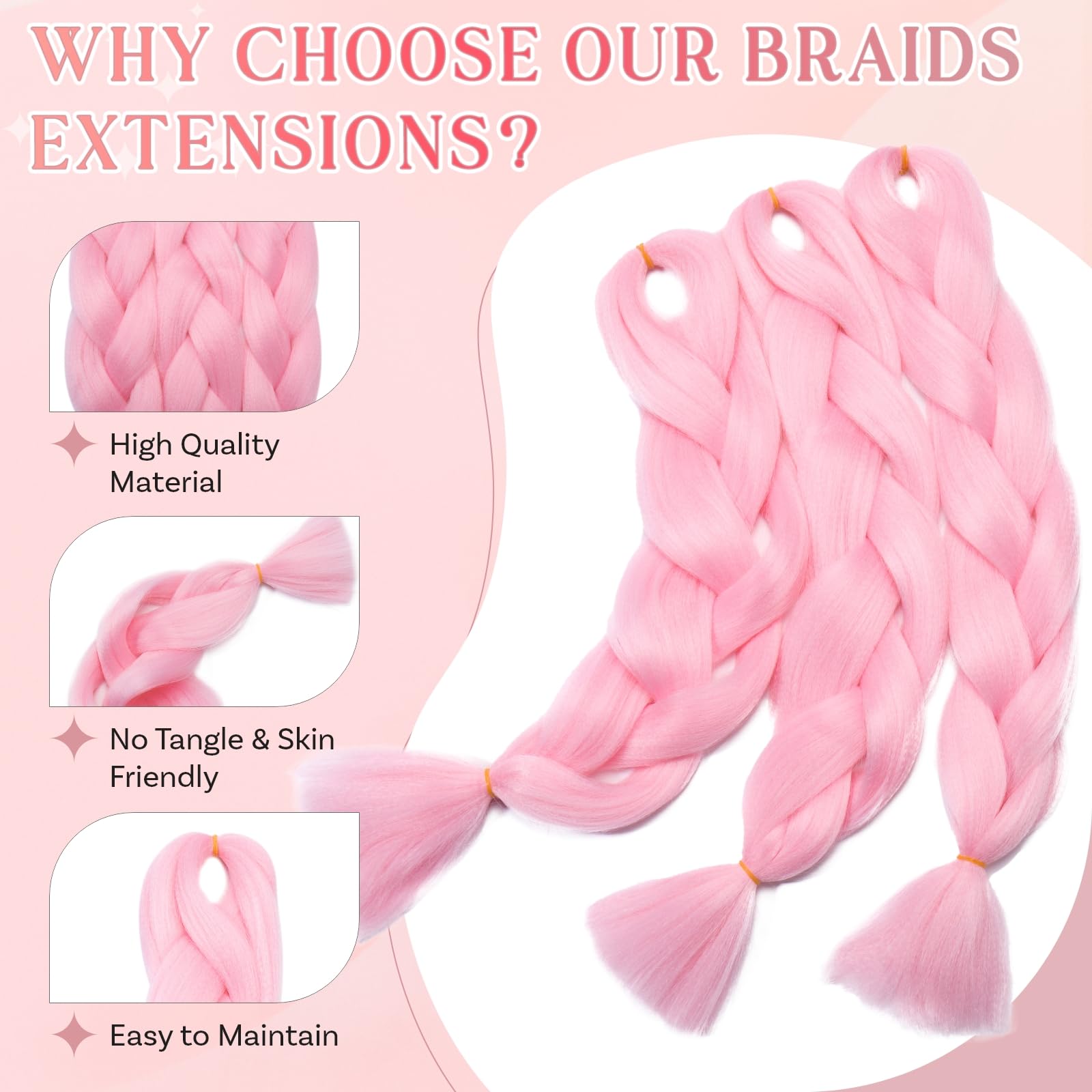 SEGO Pro Braiding Hair Extensions 24 Inch Yaki Synthetic Jumbo Box Braid Hair for Crochet Twist Braids for Women Pack of 3 (Ash Blonde) - Image 4