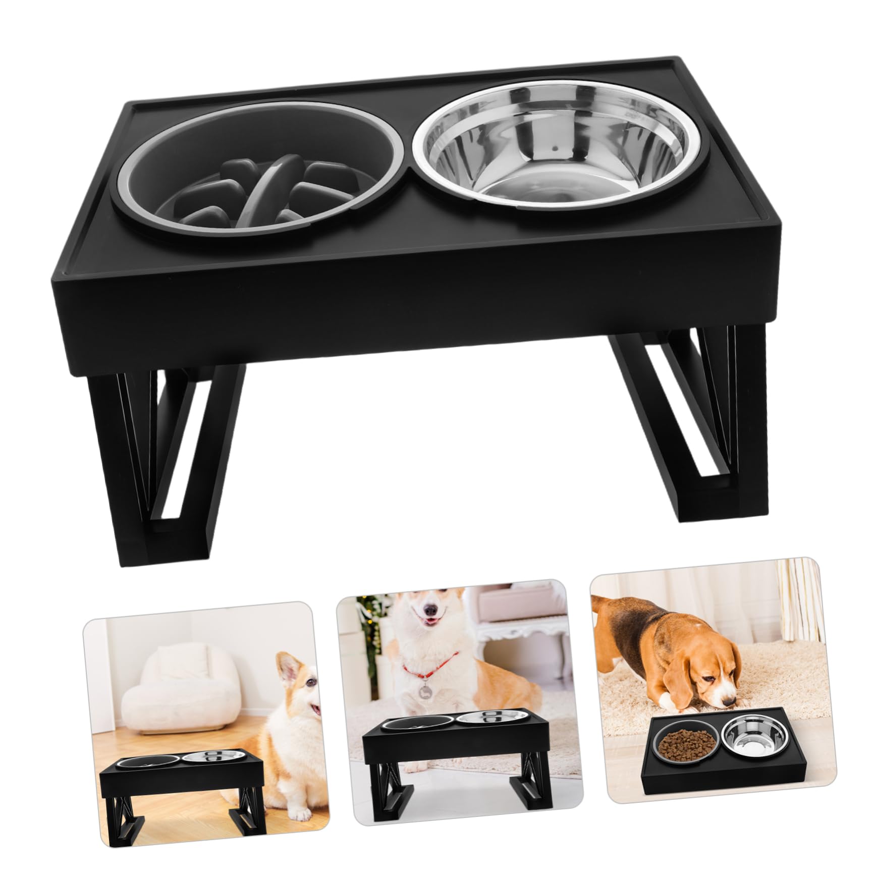 Hemobllo Gamelle Surélevée Anti-glouton en Acier Inoxydable et ABS Double Bol pour Chat et Chien pour Nourriture et Eau la Maison Voyage