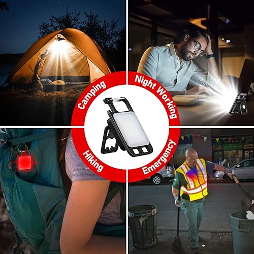 Miniatura 7 de Llavero mini linterna, 1000 lúmenes, luz COB súper brillante, 4 modos USB C linterna de bolsillo con lente azul roja, pequeña luz de trabajo