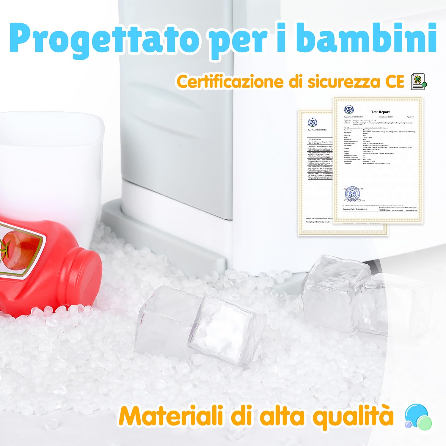 PLAY Frigorifero Giocattolo, Accessori Cucina con Frigo Giocattolo, Giocattoli Alimentari, Cubetti di Ghiaccio, Effetti Sonori Realistici, Set di Cucina Giocattolo per Bambini da 3+ Anni - Bianco