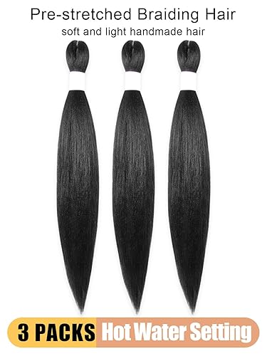 Miniatura 4 de Cabello trenzado preestirado de 20 pulgadas, 3 paquetes de cabello lacio de ganchillo profesional, textura Yaki, fibra sintética, ajuste de agua