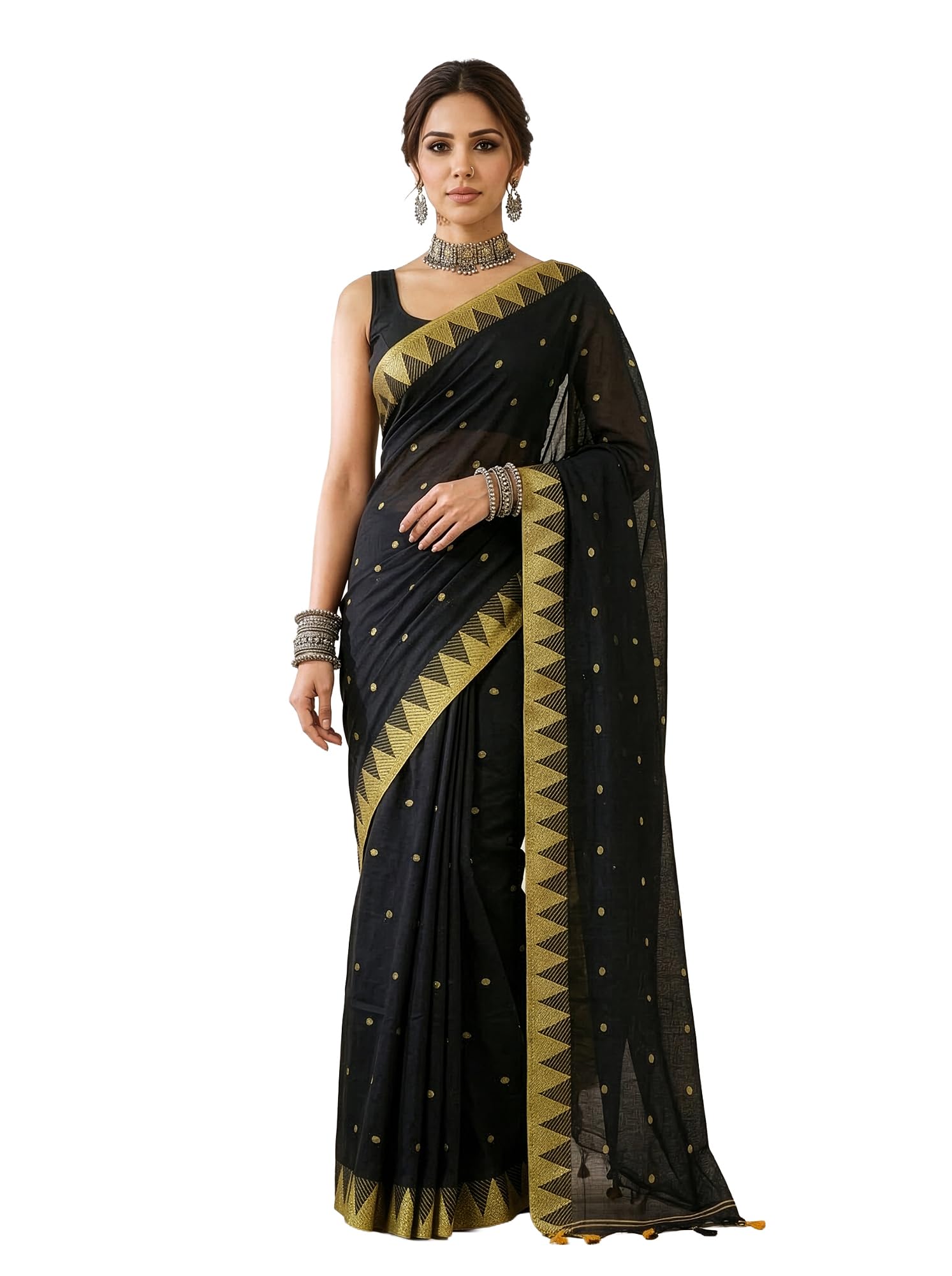 Premium Cotton Blend Handloom Saree with Unstitched Blouse | Soft, Lightweight, Handmade Bengal Weave | Elegant for all Occasion Wear (Multiple Colours)-image-10