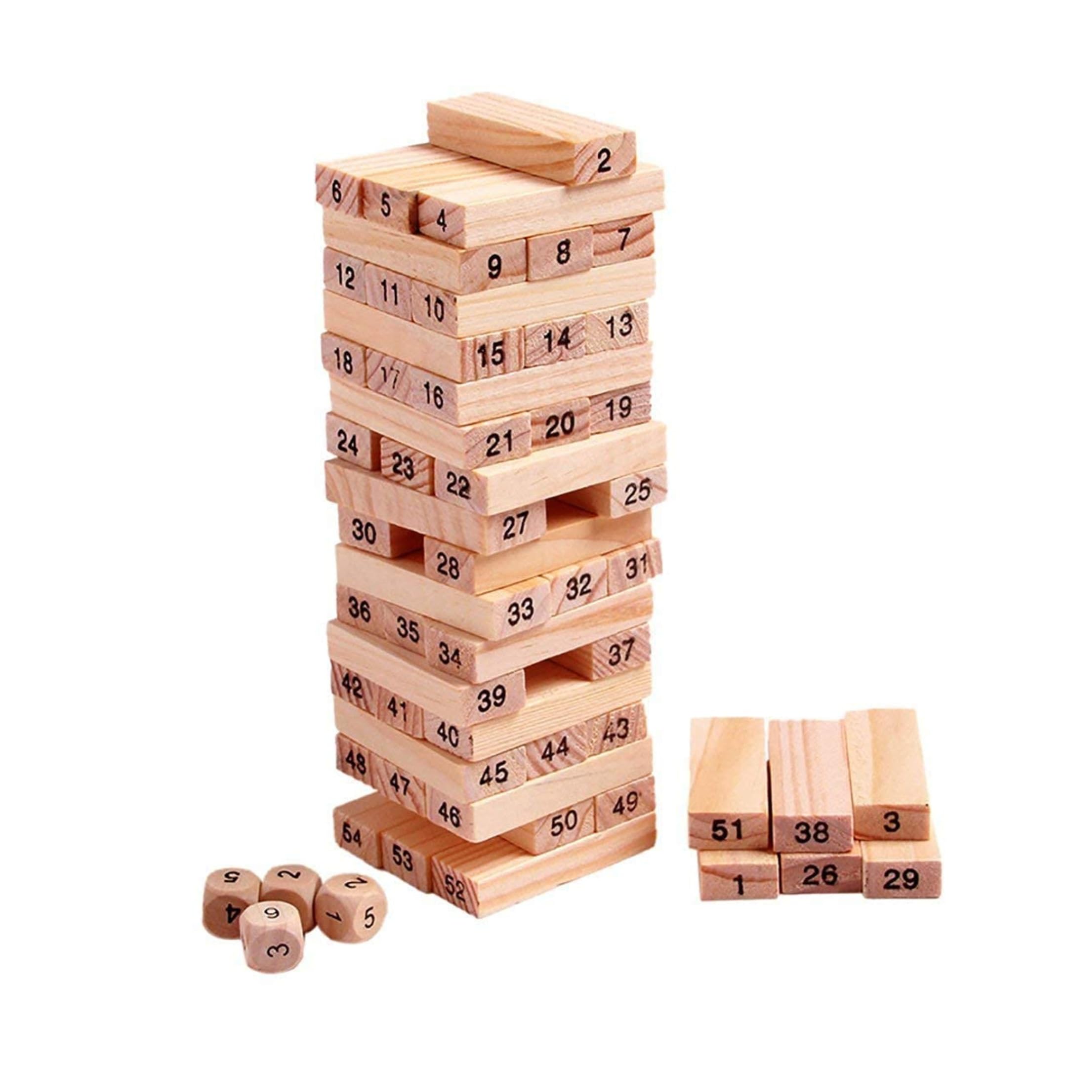 Wooden Tumbling Tower Game Dice Building Blocks Game Challenging Wooden Blocks 54 Pcs, Wooden Stacking Toys with Dices Board Educational Puzzle Game for Adults and Kids (8.5 in)-picture-30