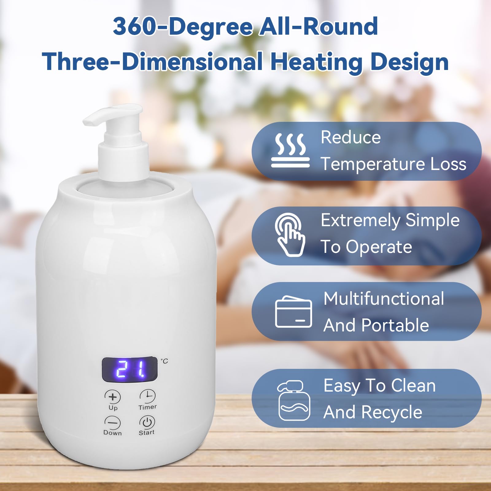 Massageolie Flessenverwarmer, ANGGREK Massage Olieverwarmer Display Touch Control Temperatuur Aanpassen Essentiële Olie Flessenwarmer 110 Tot 240V