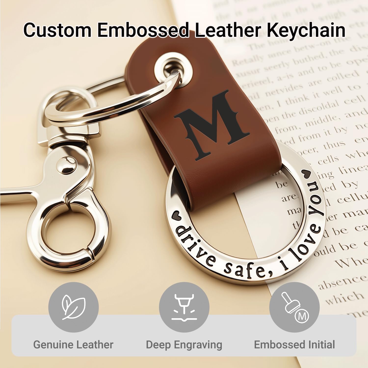 Embossed Leather Keychain, Personalized Keychain For Him, Engrave with Name Initial, Gift for Him, Boyfriend Gifts - Image 2
