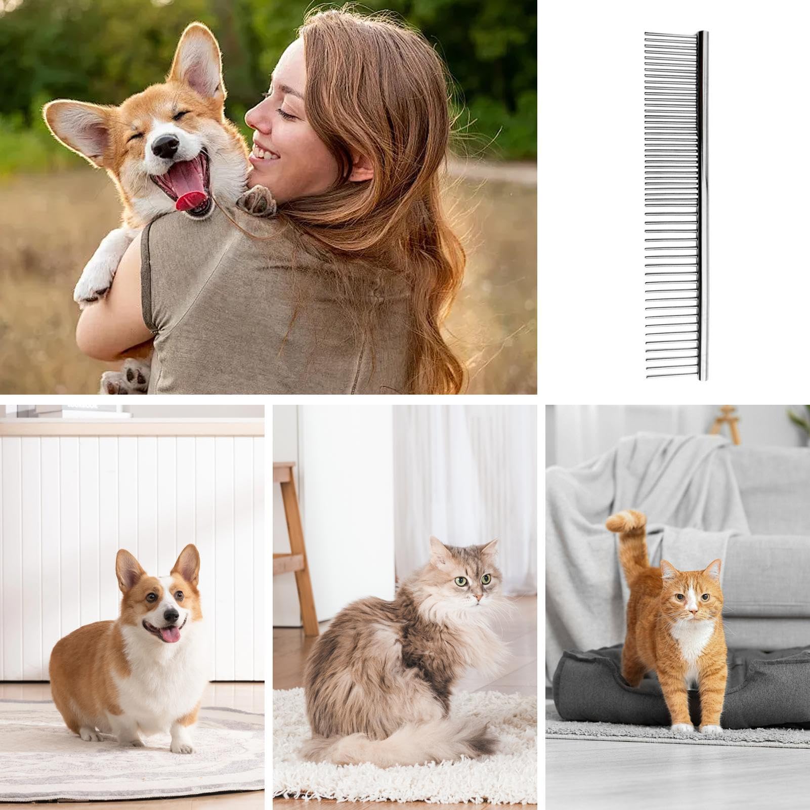 Pet Comb - Metall Hundekamm Zur Fellpflege - Entwirrbürste mit | abgerundeten Zähnen für kurz- und langhaarige Hunde und Katzen zur täglichen Reinigung Pflege für zu Hause, unterwegs