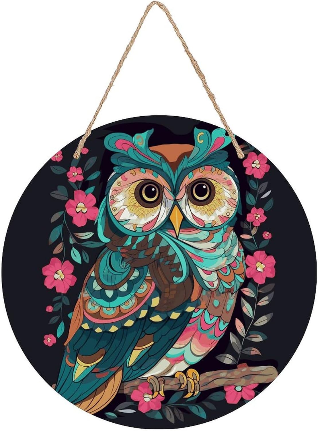 Anime Owl Round Wooden Sign 7.9" Wall Art Decor