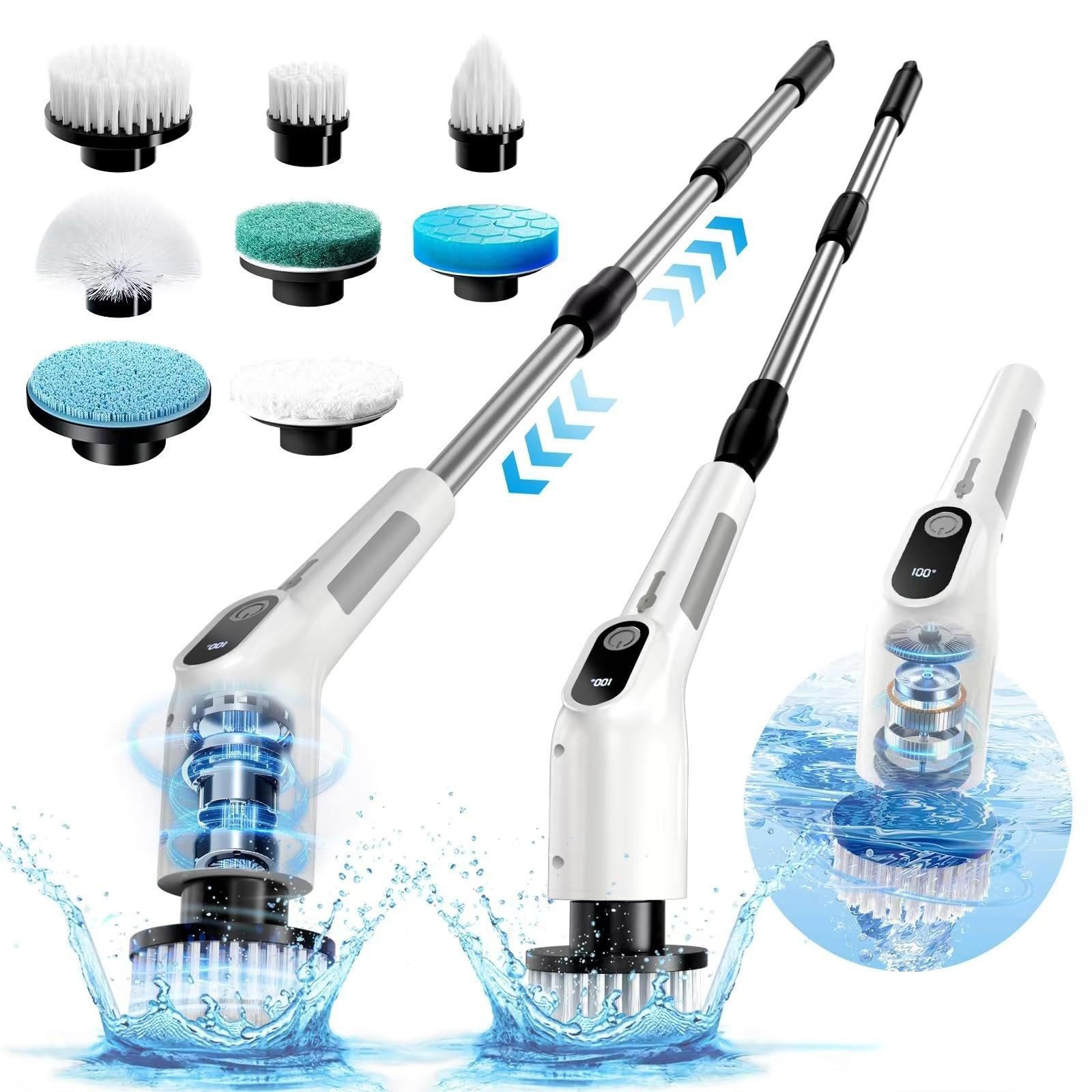 Fregadora Recargable, Cepillo de 3 Longitudes de Eje, 300-480RPM, Superficies de Fregadero de Cocina, fregadoras de baño inalámbricas para Azulejos y bañeras