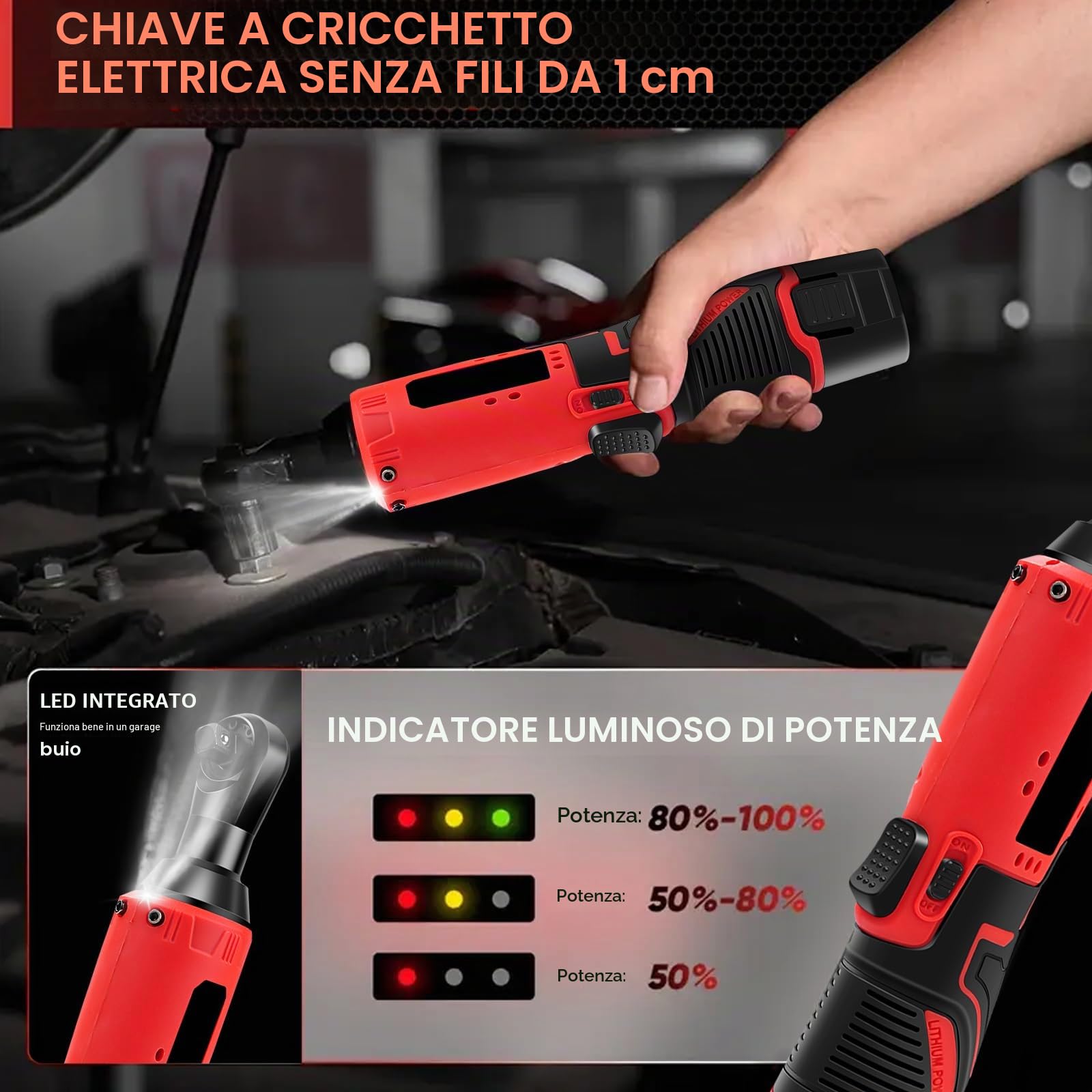 12V Chiave a Cricchetto a Batteria, 3/8'' Chiave a Cricchetto Elettrica Senza Fili Set da 35N.M, con 2 batterie da 1500 mAh et 7 Chiavi per Riparazione Auto, condutture