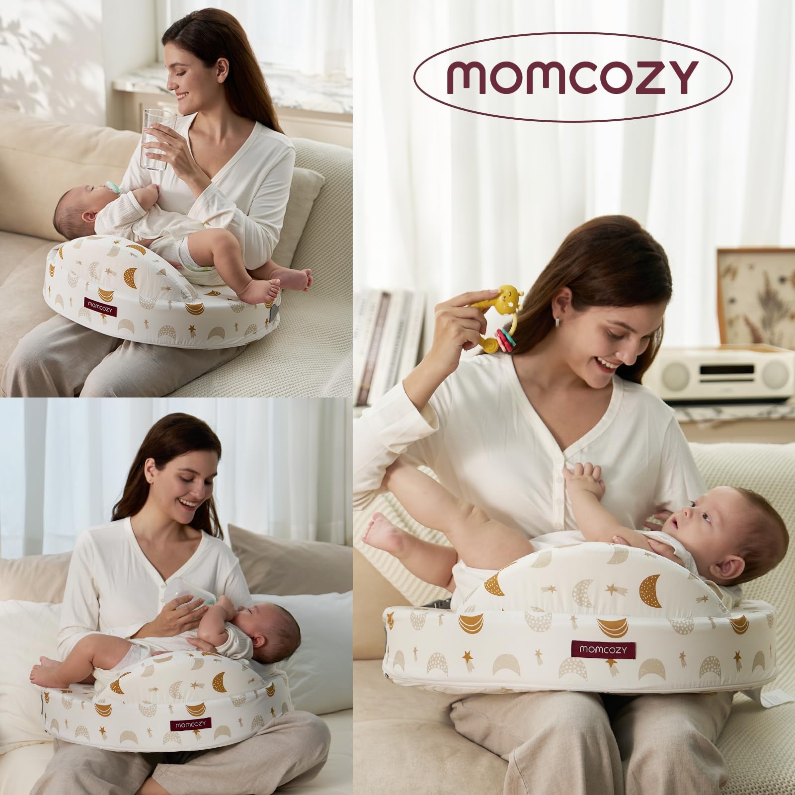 momcozy Cuscino per Allattamento con Sponde di Sicurezza, Memory Foam Ferma ed Elastico, Supporto Ergonomico Stabile, Cuscino Ampio, Fodera Rimovibile e Regolabile，Cielo Stellato